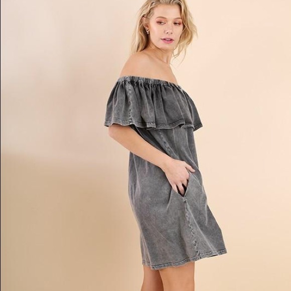 Umgee Dresses & Skirts - UMGEE Mineral Wash Off Shoulder Dress